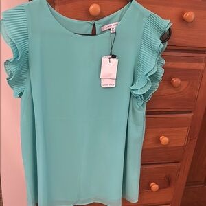 Naked Zebra Green Pleated Ruffled Blouse